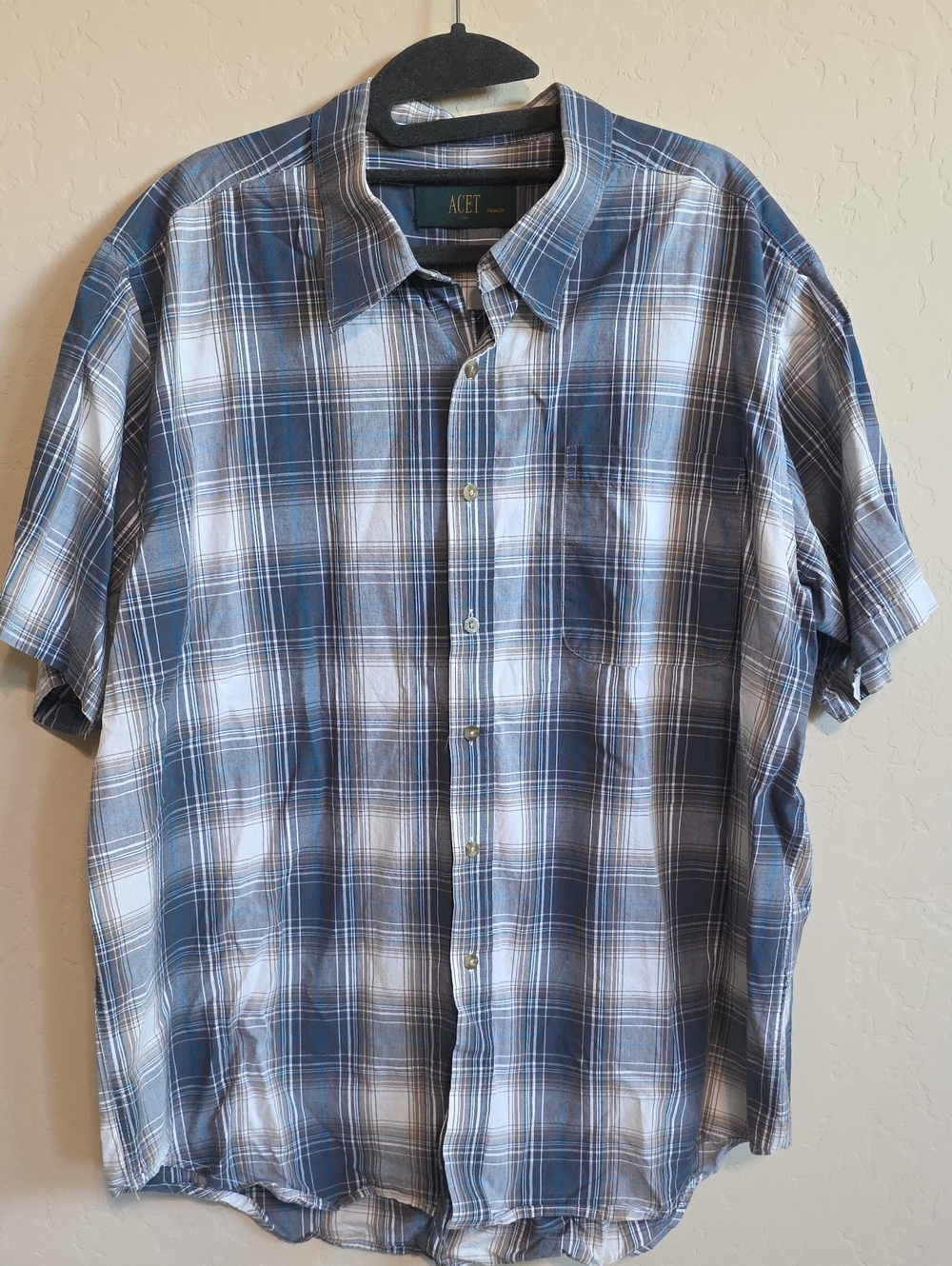 Blue Plaid Short-Sleeve Button-Up Shirt,  Size XXL